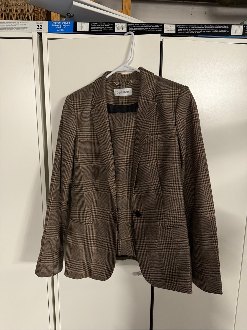 Calvin Klein Brown Plaid Single-Button Blazer and matching pants
